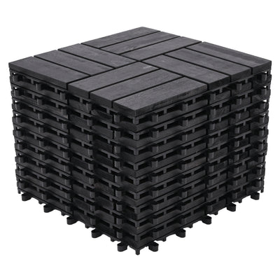 Bliss Outdoors Hardwood 12-Slat Interlock Wood Deck Tiles, Aged Black, Set of 30