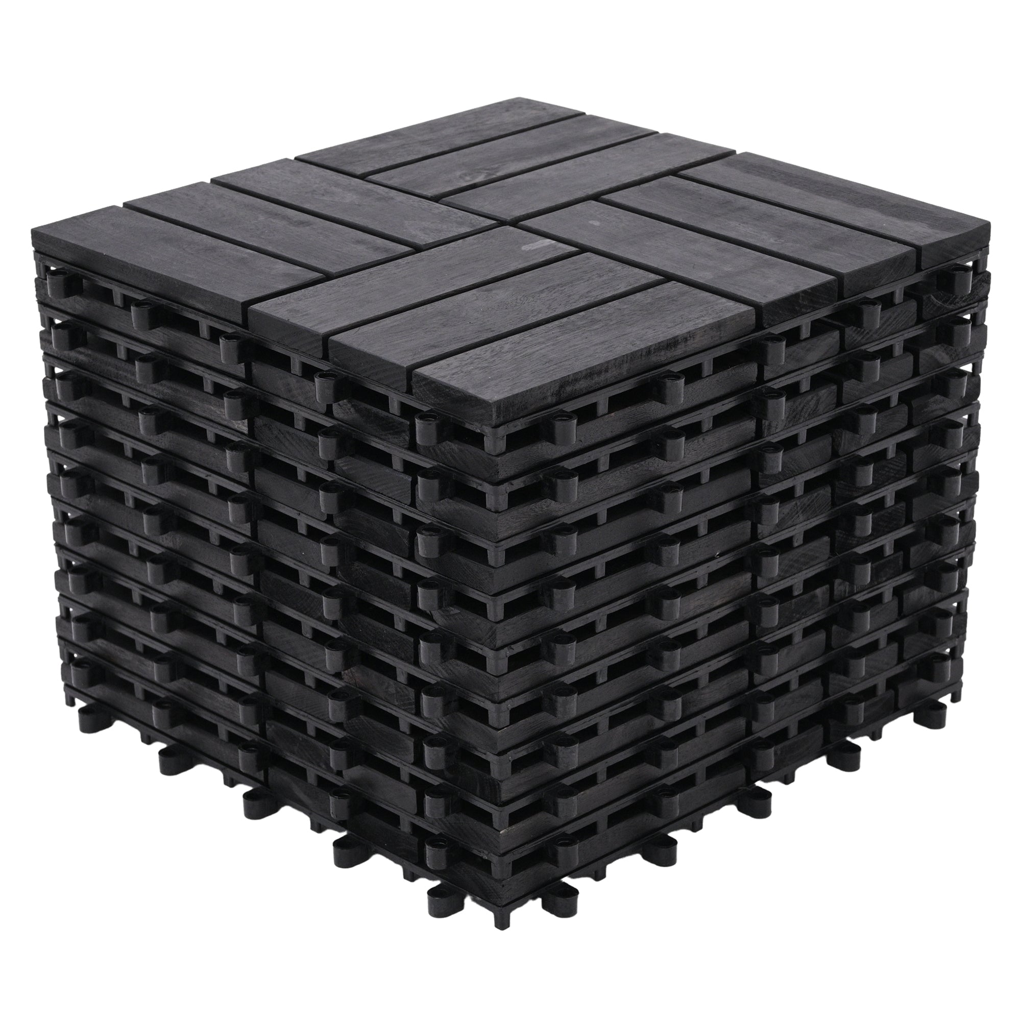 Bliss Outdoors Hardwood 12-Slat Interlock Wood Deck Tiles, Aged Black (Open Box)