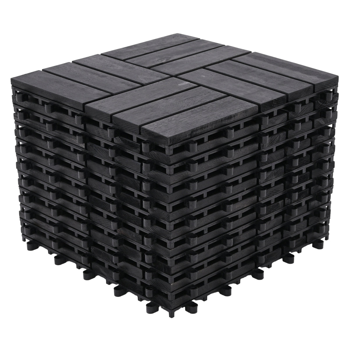 Bliss Outdoors Hardwood 12-Slat Interlock Wood Deck Tiles, Aged Black (Open Box) - VMInnovations