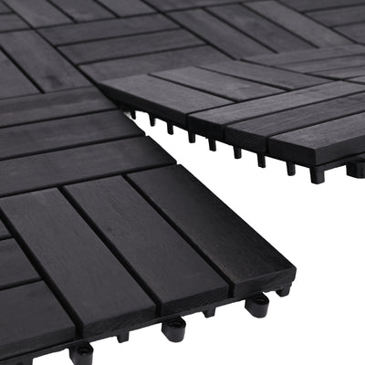 Bliss Outdoors Hardwood 12-Slat Interlock Wood Deck Tiles, Aged Black, Set of 30