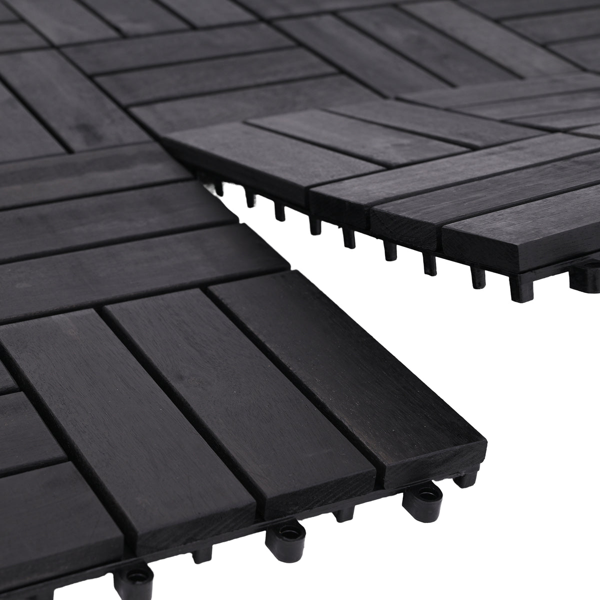 Bliss Outdoors Hardwood 12-Slat Interlock Wood Deck Tiles, Aged Black (Open Box) - VMInnovations