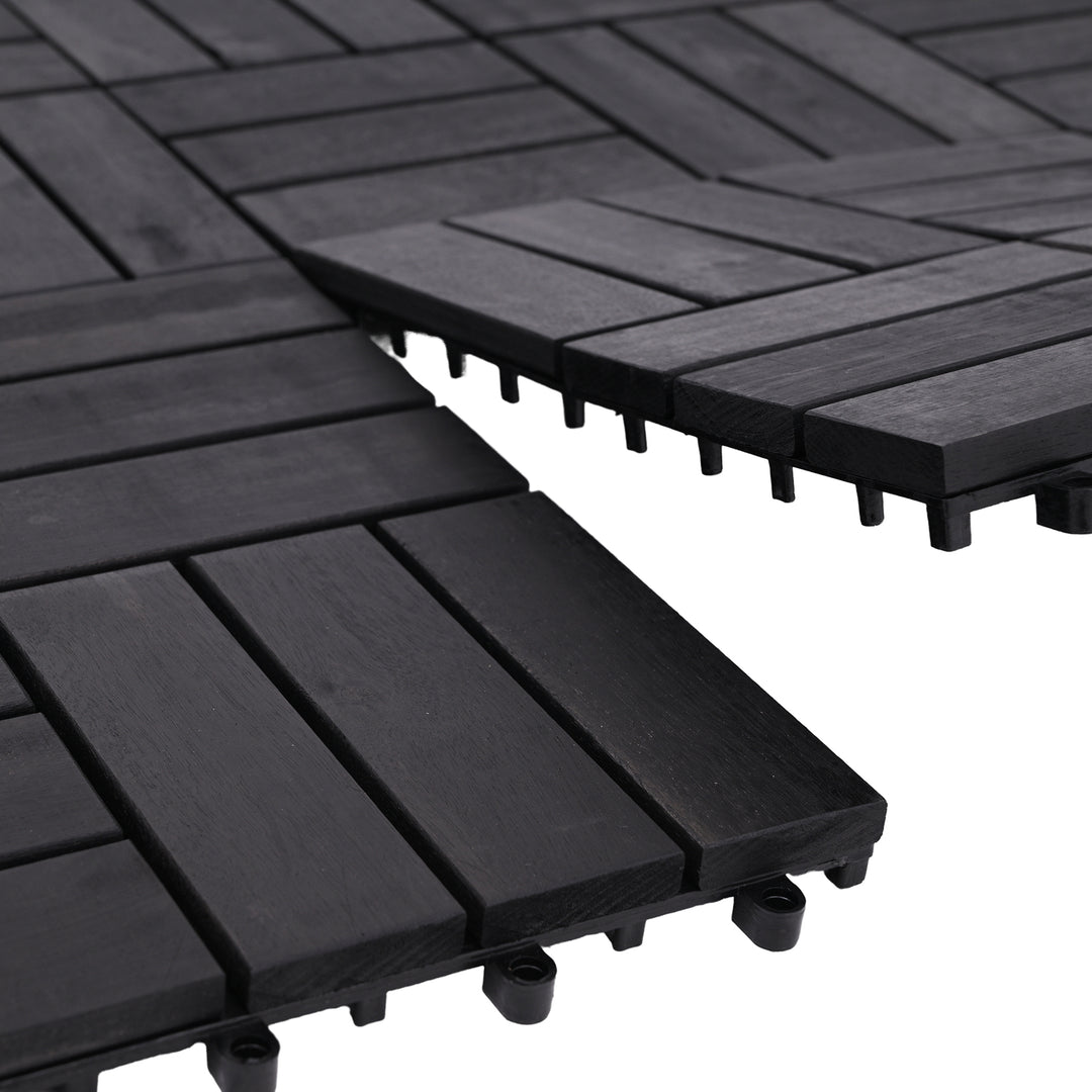 Bliss Outdoors Hardwood 12-Slat Interlock Wood Deck Tiles, Aged Black (Open Box)
