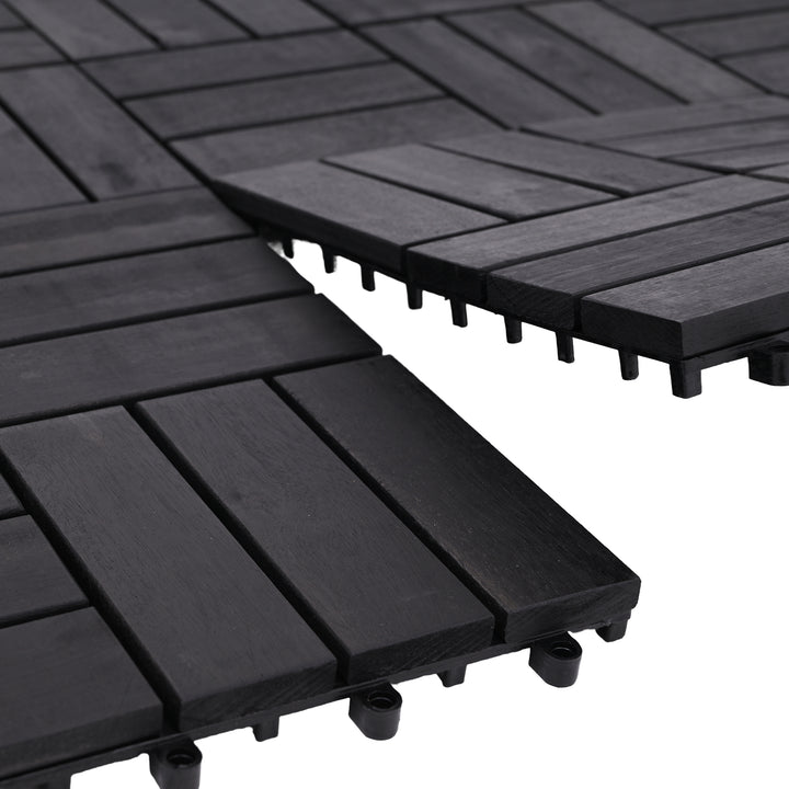 Bliss Outdoors Hardwood 12-Slat Interlock Wood Deck Tiles, Aged Black (Open Box)