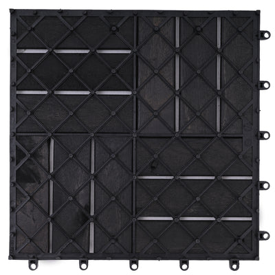 Bliss Outdoors Hardwood 12-Slat Interlock Wood Deck Tiles, Aged Black, Set of 30