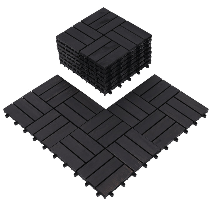 Bliss Outdoors Hardwood 12-Slat Interlock Wood Deck Tiles, Aged Black (Open Box)