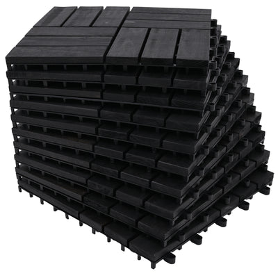 Bliss Outdoors Hardwood 12-Slat Interlock Wood Deck Tiles, Aged Black, Set of 30
