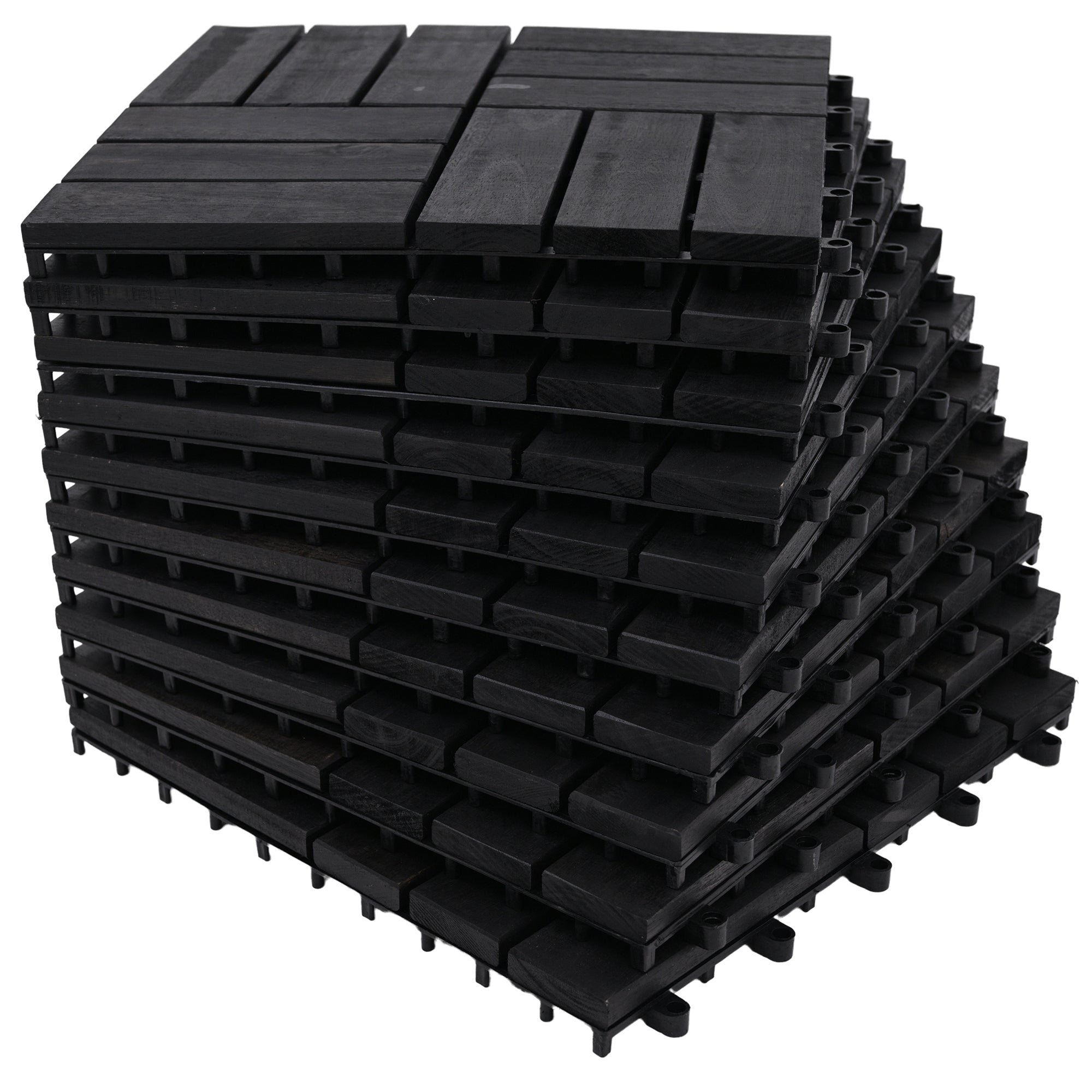 Bliss Outdoors Hardwood 12-Slat Interlock Wood Deck Tiles, Aged Black (Open Box)