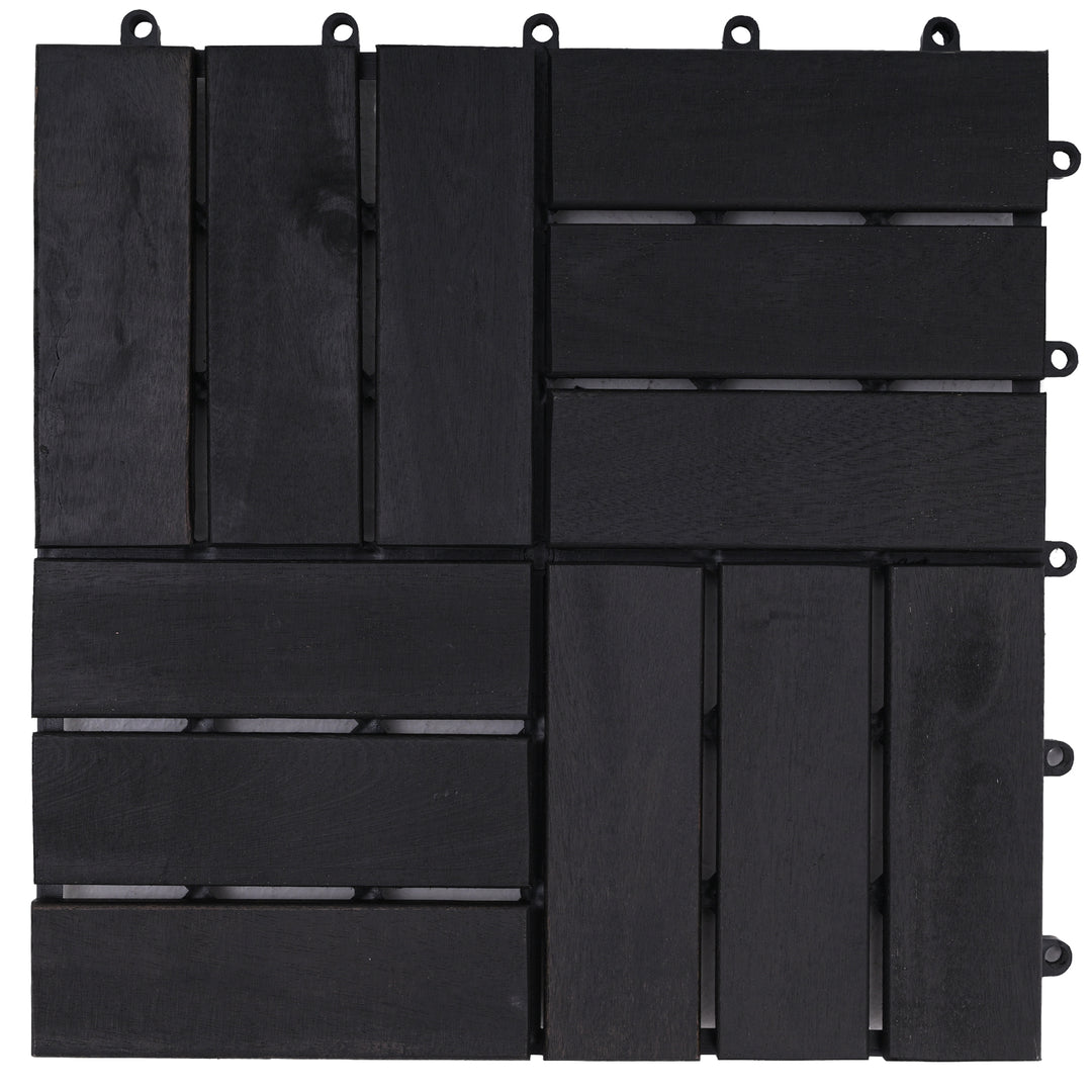 Bliss Outdoors Hardwood 12-Slat Interlocking Wood Deck Tiles, Black, Set of 30