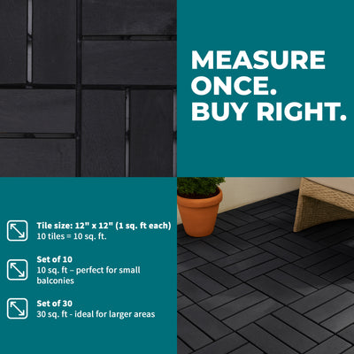 Bliss Outdoors Hardwood 12-Slat Interlock Wood Deck Tiles, Aged Black (Open Box)