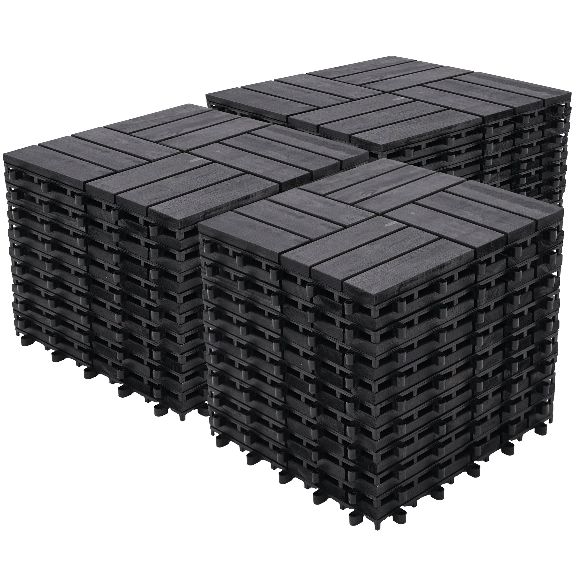 Bliss Outdoors Hardwood 12-Slat Interlock Wood Deck Tiles, Aged Black (Open Box)