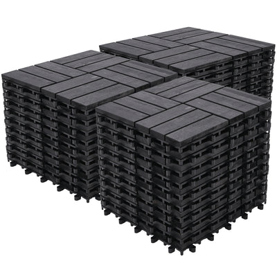 Bliss Outdoors Hardwood 12-Slat Interlock Wood Deck Tiles, Aged Black (Open Box)