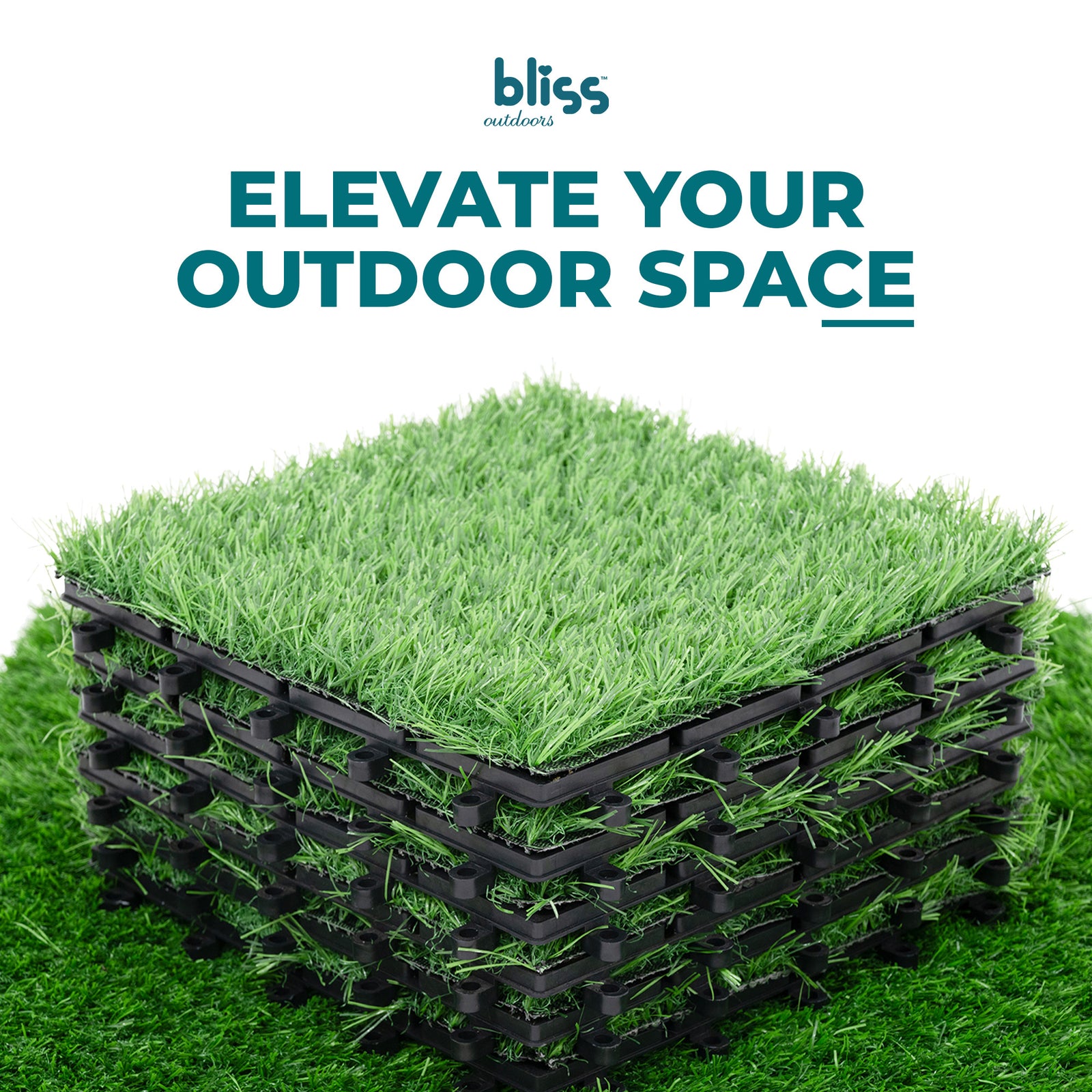 Bliss Outdoors 12"x12" Artificial PP Grass Interlocking Tiles, Green, Set of 10 - VMInnovations