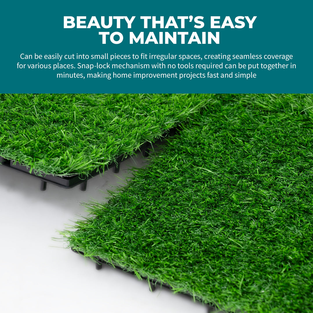 Bliss Outdoors 12"x12" Artificial PP Grass Interlocking Tiles, Green, Set of 10 - VMInnovations