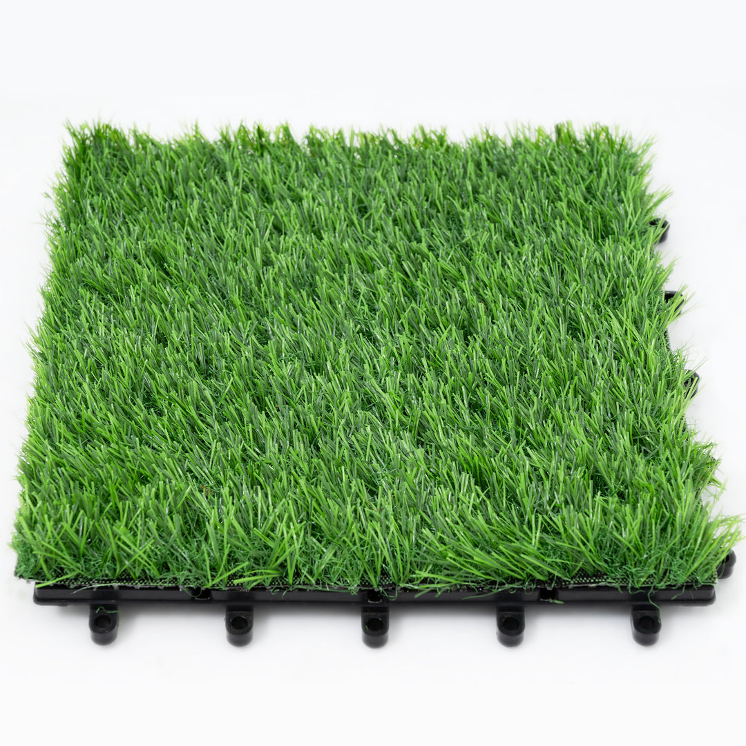 Bliss Outdoors 12"x12" Artificial PP Grass Interlocking Tiles, Green, Set of 30
