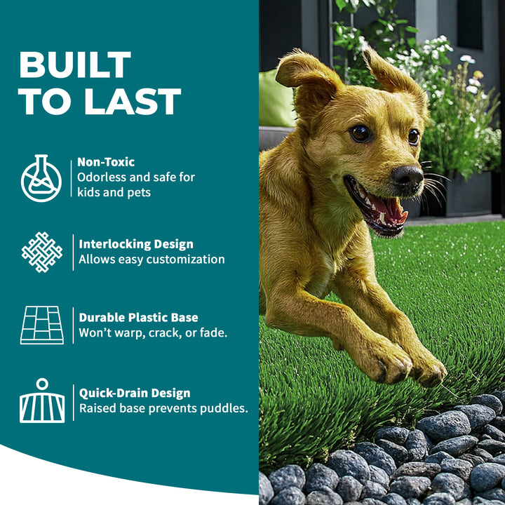 Bliss Outdoors 12"x12" Artificial PP Grass Interlocking Tiles, Green, Set of 30