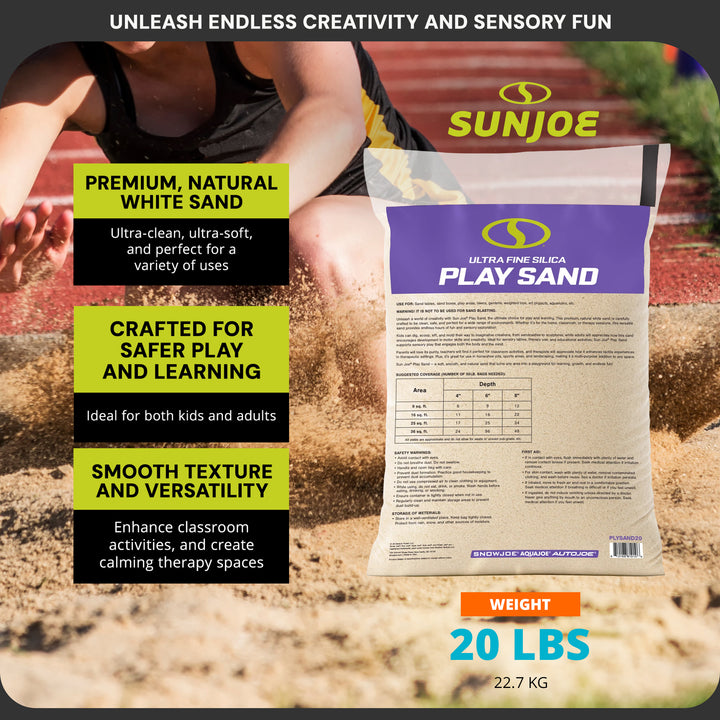 Sun Joe Ultra Fine Silica Play Sand for Sandboxes and Sensory Tables, 20lb, PLYSAND20