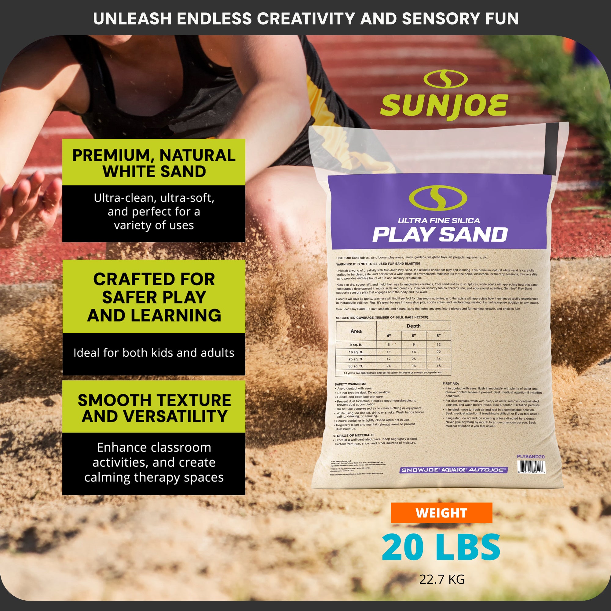 Sun Joe Ultra Fine Silica Play Sand, Sandboxes & Sensory Tables, 20 lbs, 10 Pack