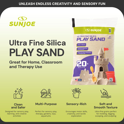 Sun Joe Ultra Fine Silica Play Sand for Sandboxes and Sensory Tables, 20lb, PLYSAND20