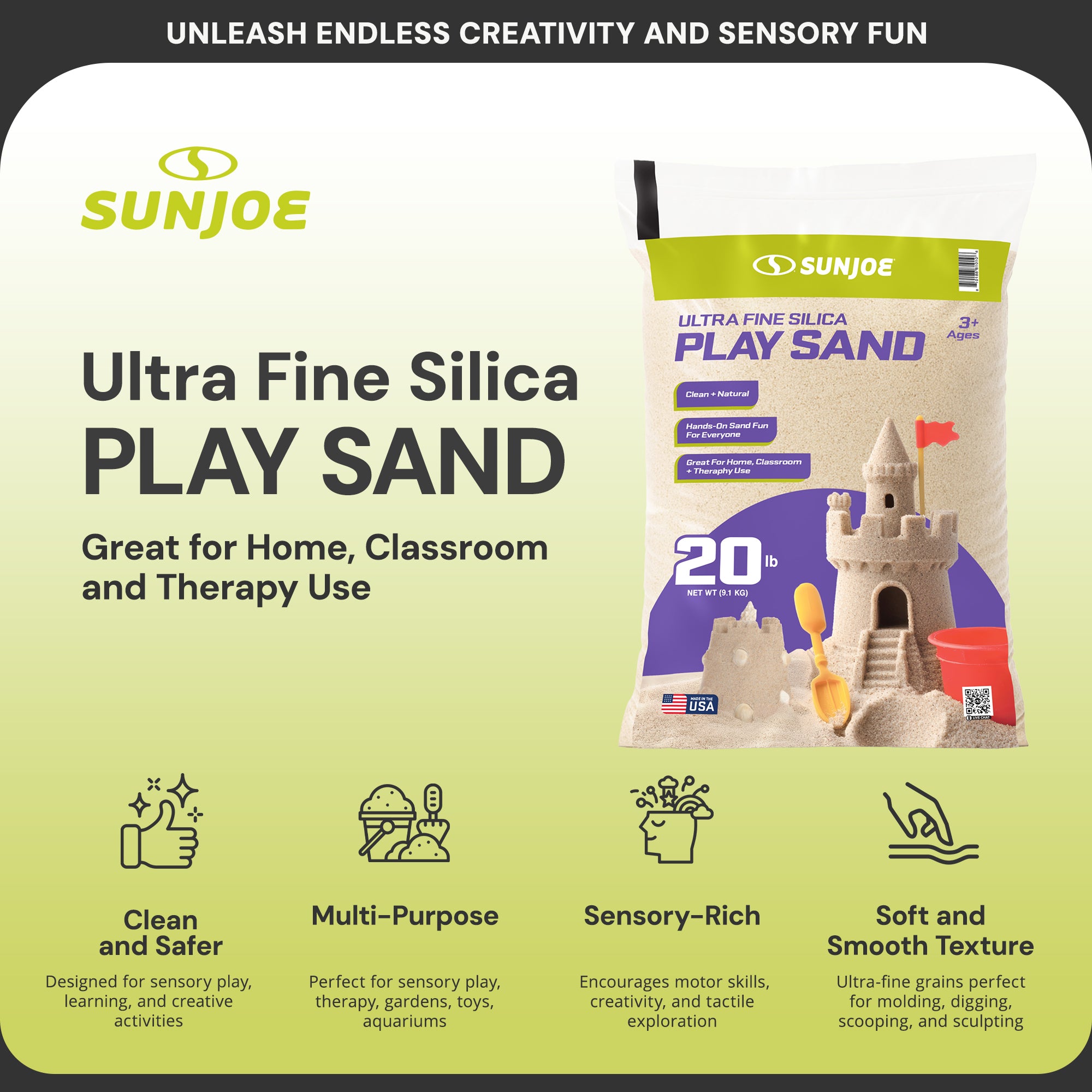 Sun Joe Ultra Fine Silica Play Sand for Sandboxes and Sensory Tables, 20lb, PLYSAND20