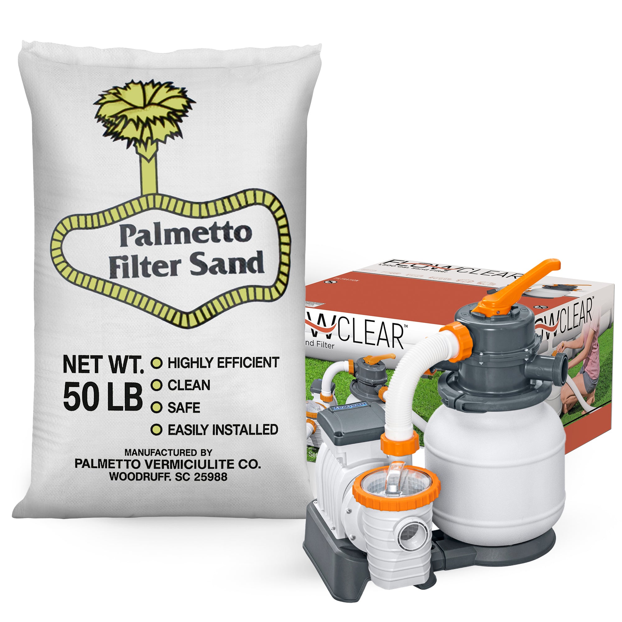 Palmetto Filter Sand, 50 Pound & Bestway Flowclear 1500 Gallon Sand Filter Pump - VMInnovations