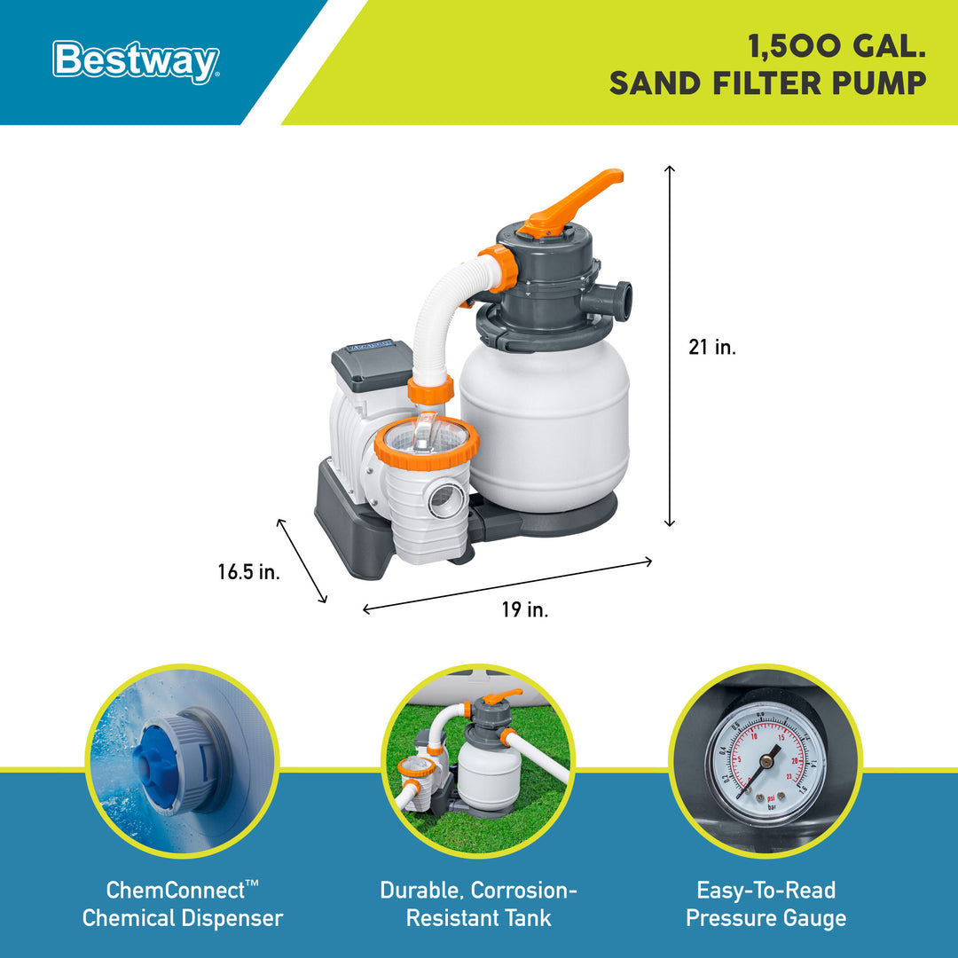 Palmetto Filter Sand, 50 Pound & Bestway Flowclear 1500 Gallon Sand Filter Pump