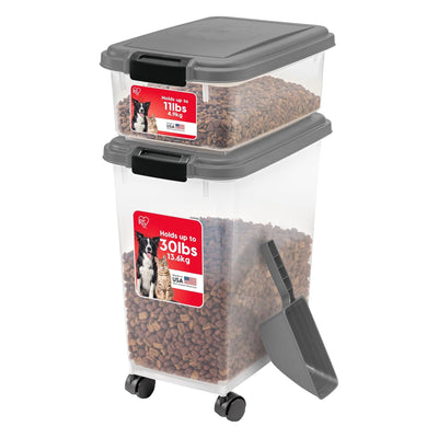IRIS USA Pet Food Storage Container, Stackable 30 and 11 Pound Bins, Dark Gray