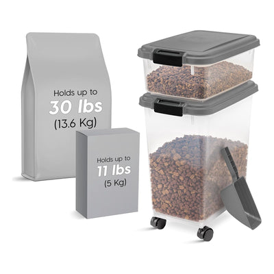 IRIS USA Pet Food Storage Container, Stackable 30 and 11 Pound Bins, Dark Gray