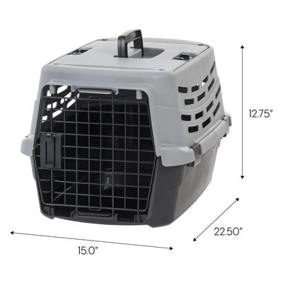 IRIS USA Small Pet Carrier, Dual Opening Cat and Dog 23 Inch Crate, Black/Gray