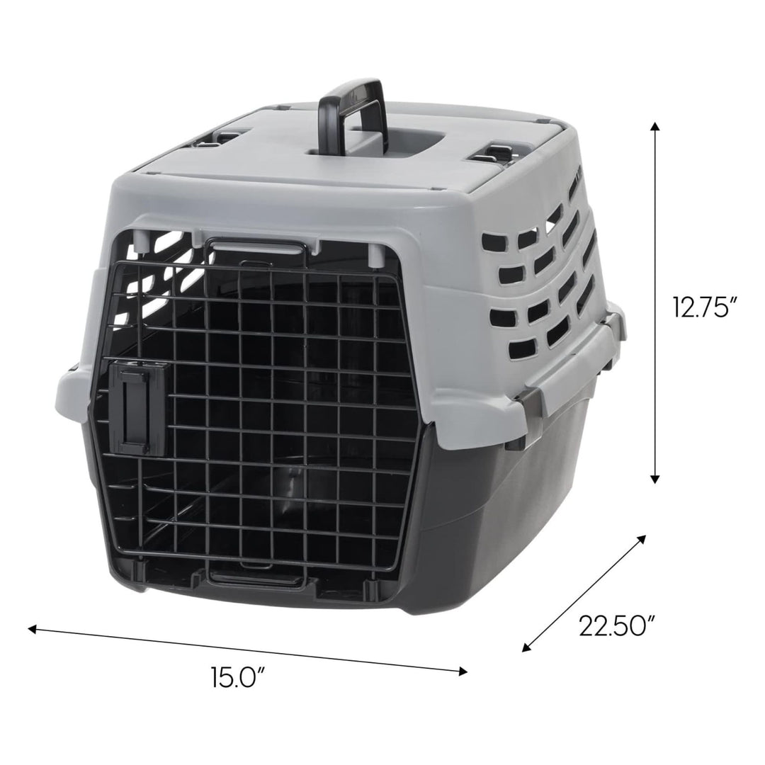 IRIS USA Small Pet Carrier, Dual Opening Cat and Dog 23" Crate, Black/Gray(Used)