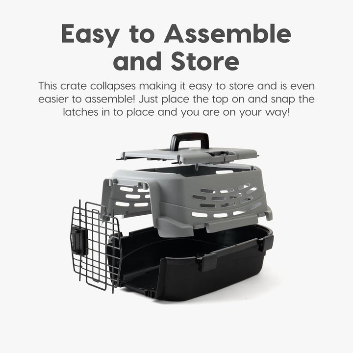 IRIS USA Small Pet Carrier, Dual Opening Cat and Dog 23" Crate, Black/Gray(Used)