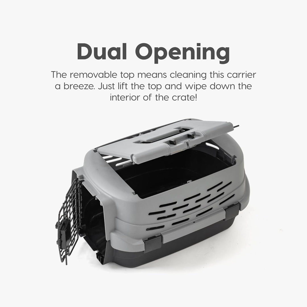 IRIS USA Small Pet Carrier, Dual Opening Cat and Dog 23" Crate, Black/Gray(Used)