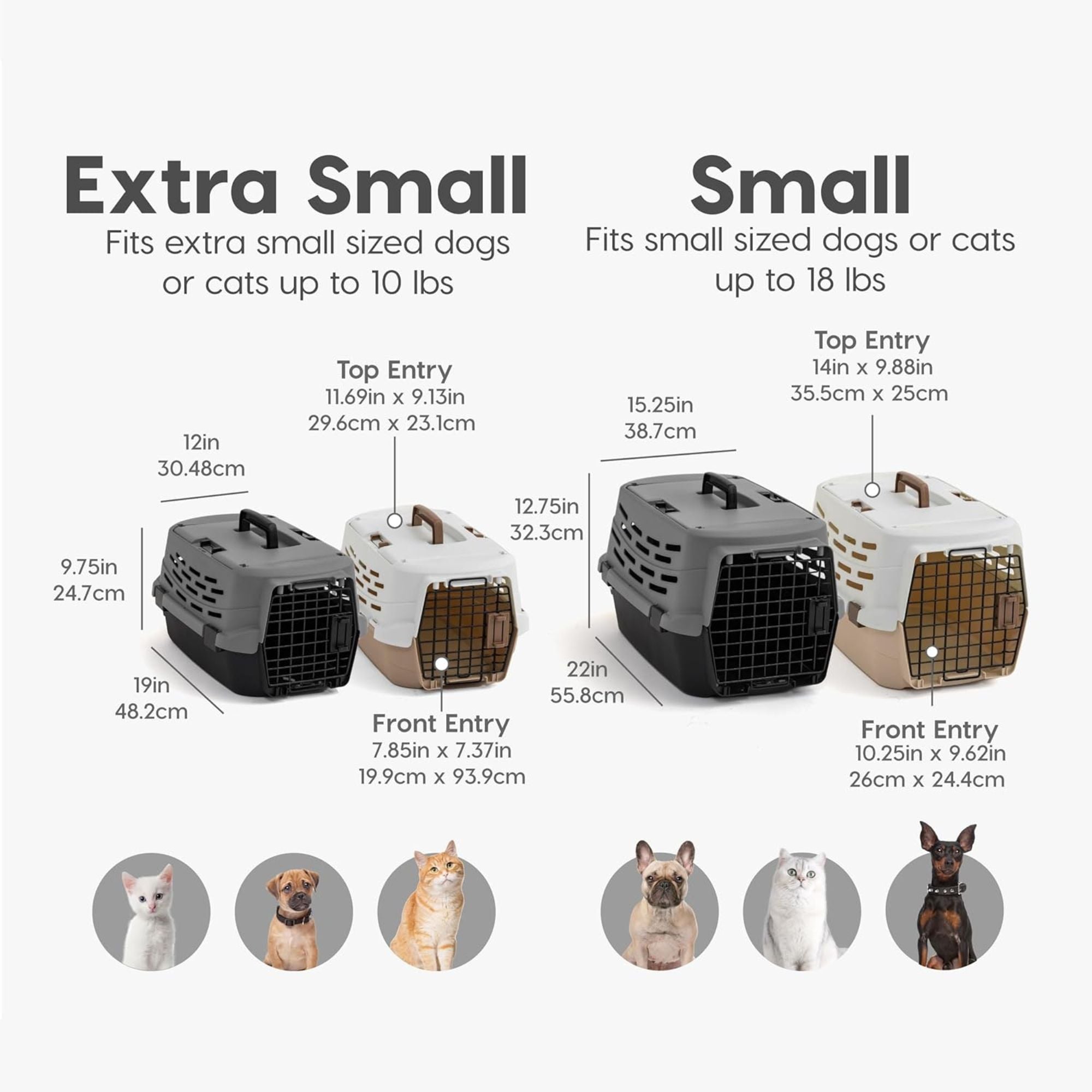 IRIS USA Small Pet Carrier, Dual Opening Cat and Dog 23 Inch Crate, Black/Gray