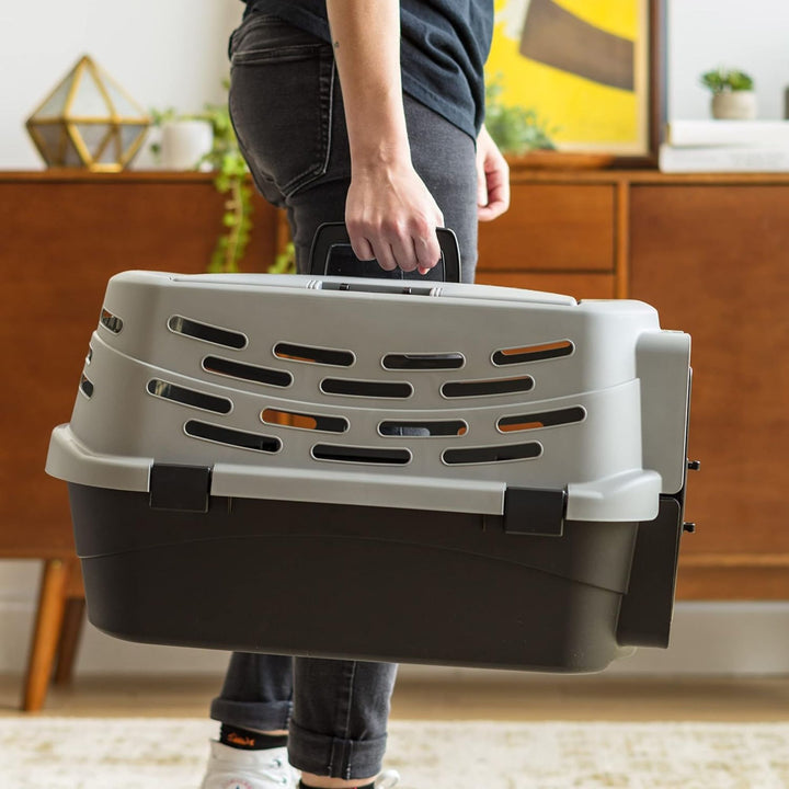 IRIS USA Small Pet Carrier, Dual Opening Cat and Dog 23" Crate, Black/Gray(Used)