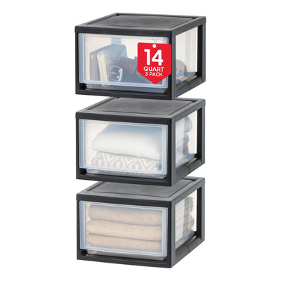 IRIS USA 3 Pack 14.5 Qt Plastic Drawer Storage Organizer, Stackable Unit(Used)