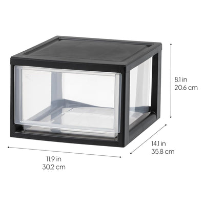 IRIS USA 6 Pack Plastic Drawer Storage Organizer, Stackable Unit, 14.5 Qt, Black
