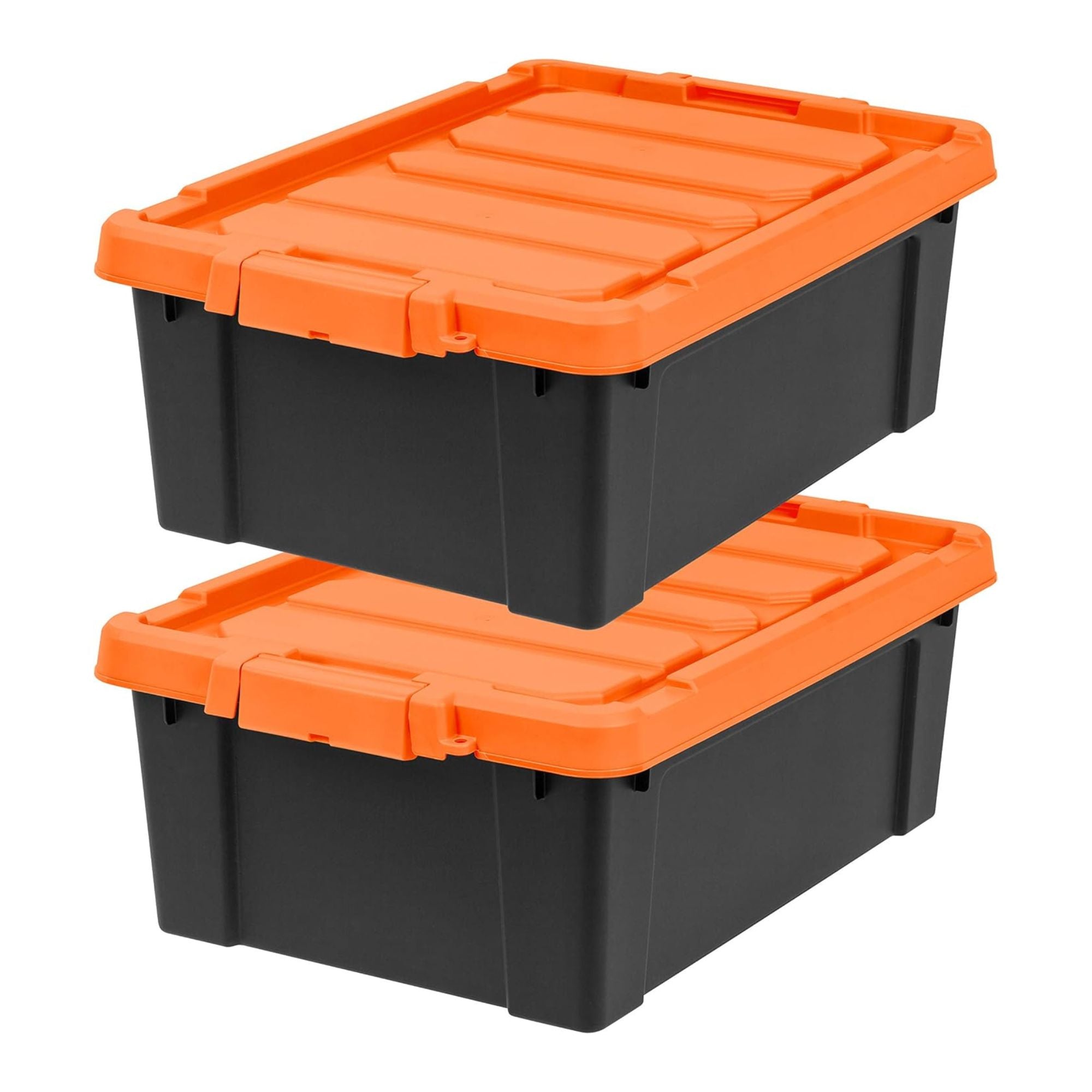 IRIS USA 4 Pack, 12 Gal Lockable Storage Bins Stackable Containers, Black/Orange