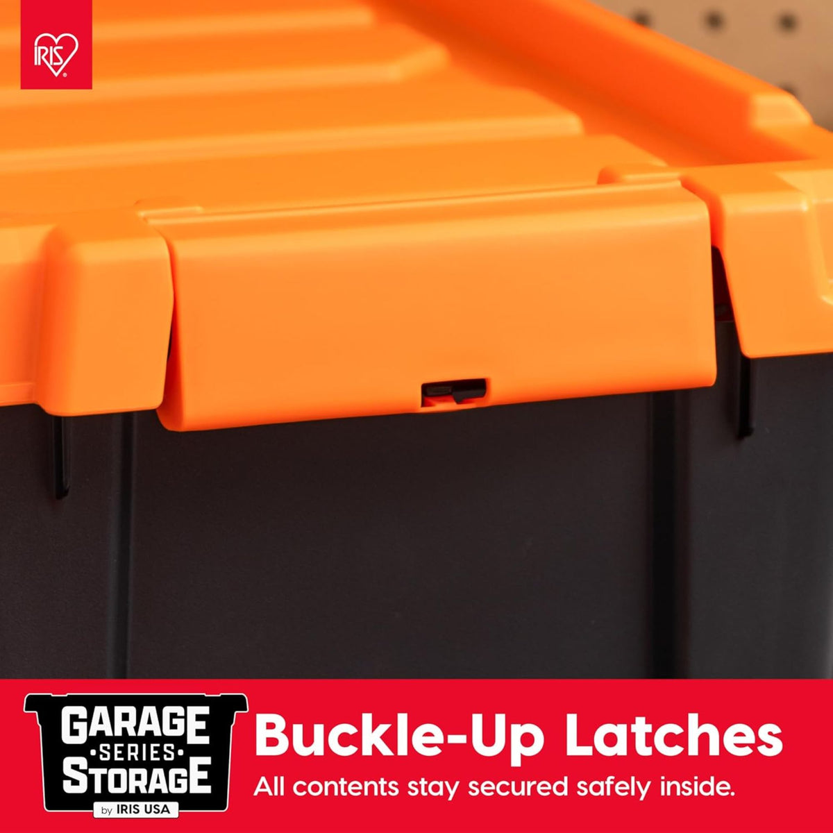 IRIS USA 4 Pack, 12 Gal Lockable Storage Bins Stackable Containers, Black/Orange