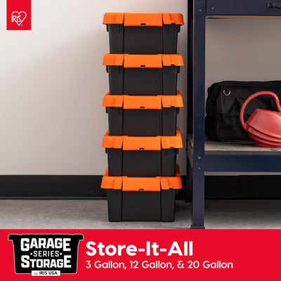 IRIS USA 4 Pack, 12 Gal Lockable Storage Bins Stackable Containers, Black/Orange