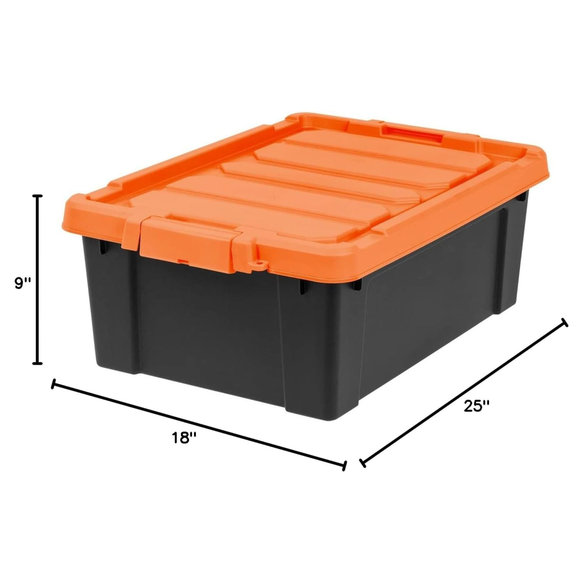 IRIS USA 4 Pack, 12 Gal Lockable Storage Bins Stackable Containers, Black/Orange