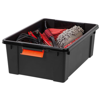 IRIS USA 4 Pack, 12 Gal Lockable Storage Bins Stackable Containers, Black/Orange