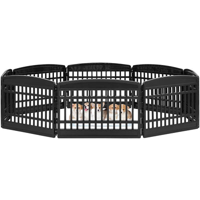 IRIS USA 8 Panel 24 Inch Dog and Pet Playpen with Door, Indoor or Outdoor, Black
