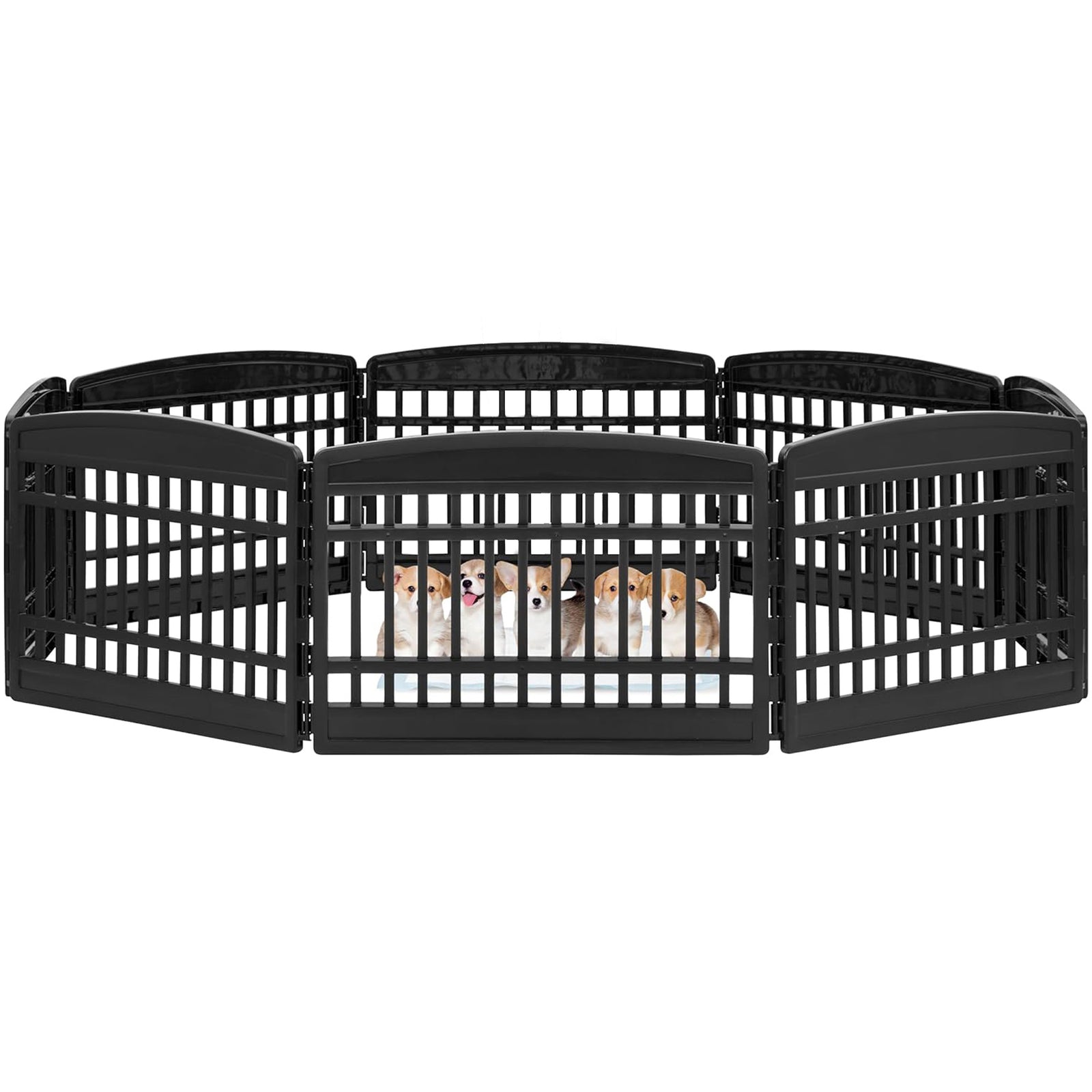IRIS USA 8 Panel 24 Inch Dog and Pet Playpen with Door, Indoor or Outdoor, Black - VMInnovations