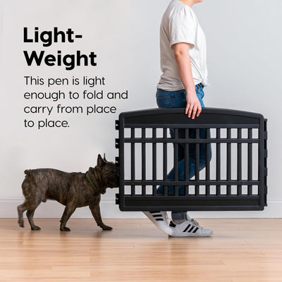 IRIS USA 8 Panel 24 Inch Dog and Pet Playpen with Door, Indoor or Outdoor, Black