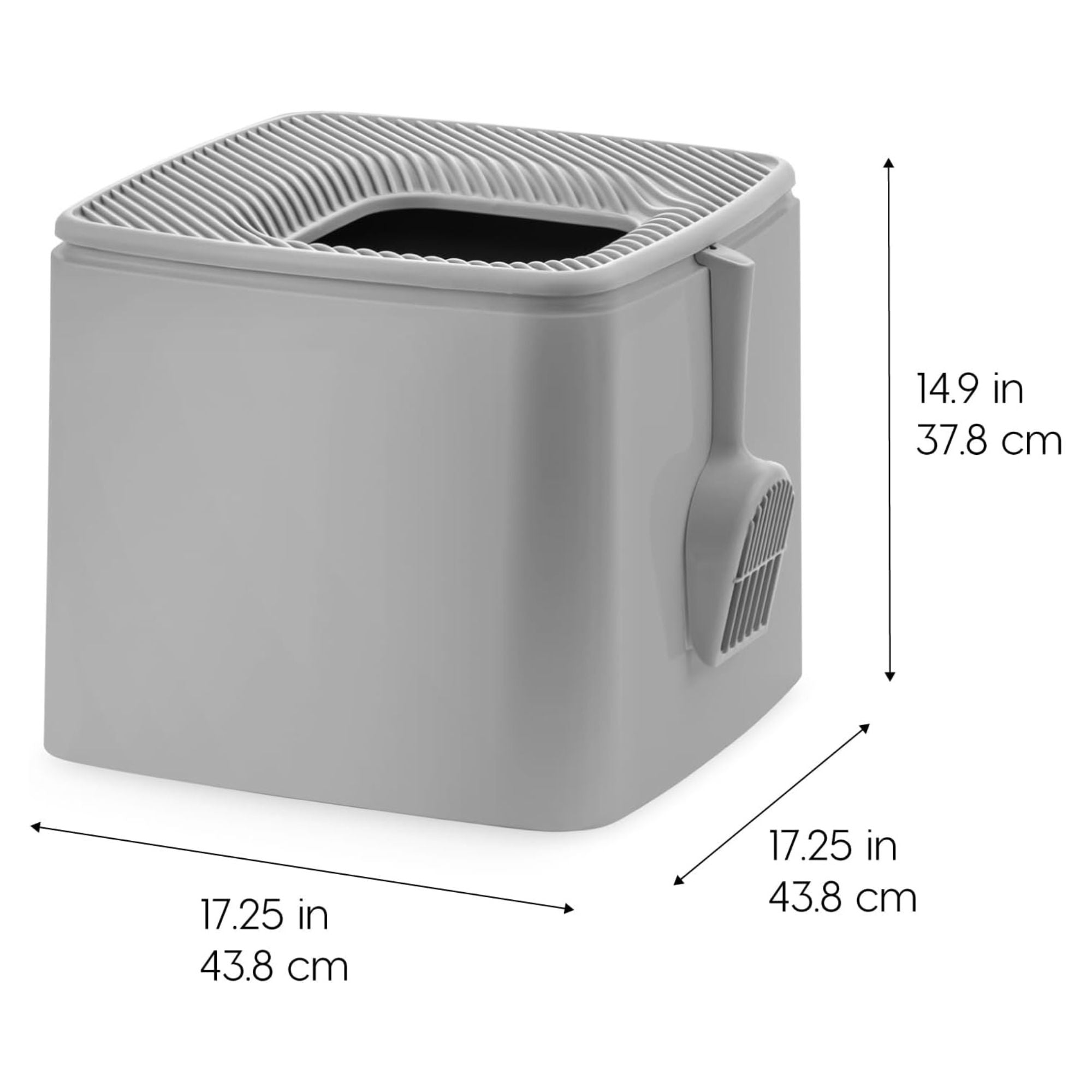 IRIS USA Premium Top Entry Cat Litter Box with Scoop and Enclosed Design, Gray
