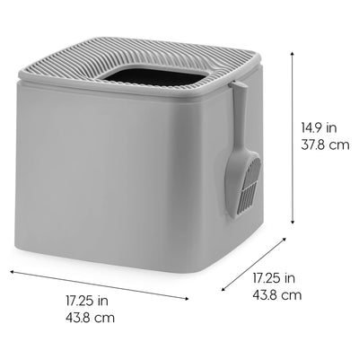 IRIS USA Premium Top Entry Cat Litter Box with Scoop and Enclosed Design, Gray