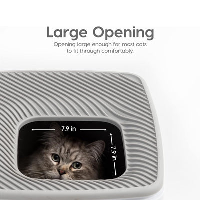 IRIS USA Premium Top Entry Cat Litter Box with Scoop and Enclosed Design, Gray