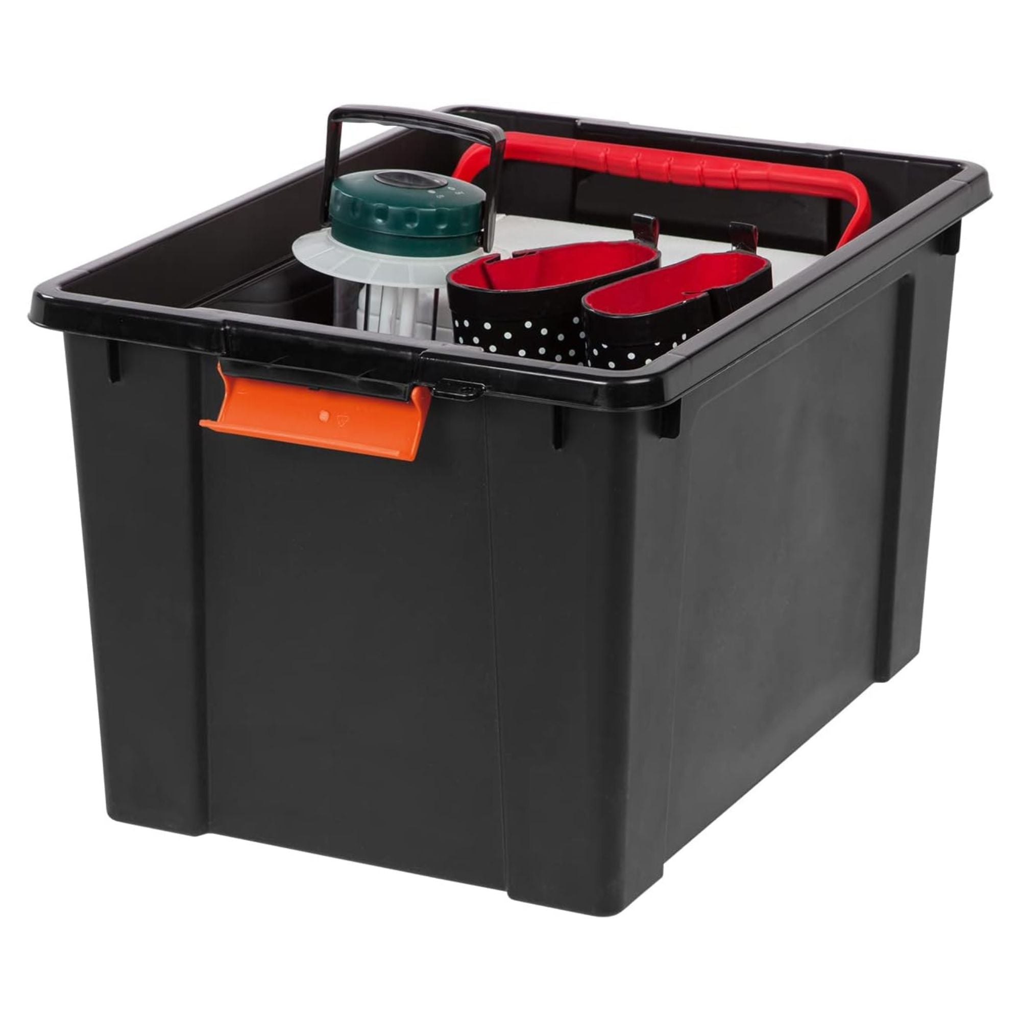 IRIS USA 2 Pack, 20 Gal Lockable Storage Bins Stackable Containers, Black/Orange