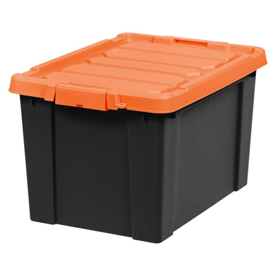 IRIS USA 2 Pack, 20 Gal Lockable Storage Bins Stackable Containers, Black/Orange