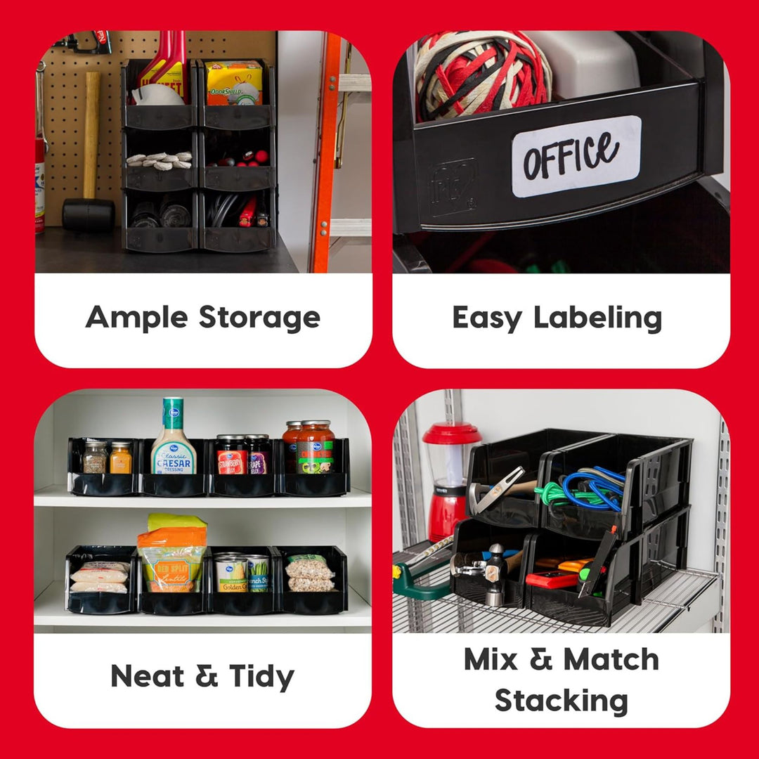 IRIS USA 6PK Stackable Plastic Storage Bins Organizer, Garage, Jumbo (Open Box) - VMInnovations