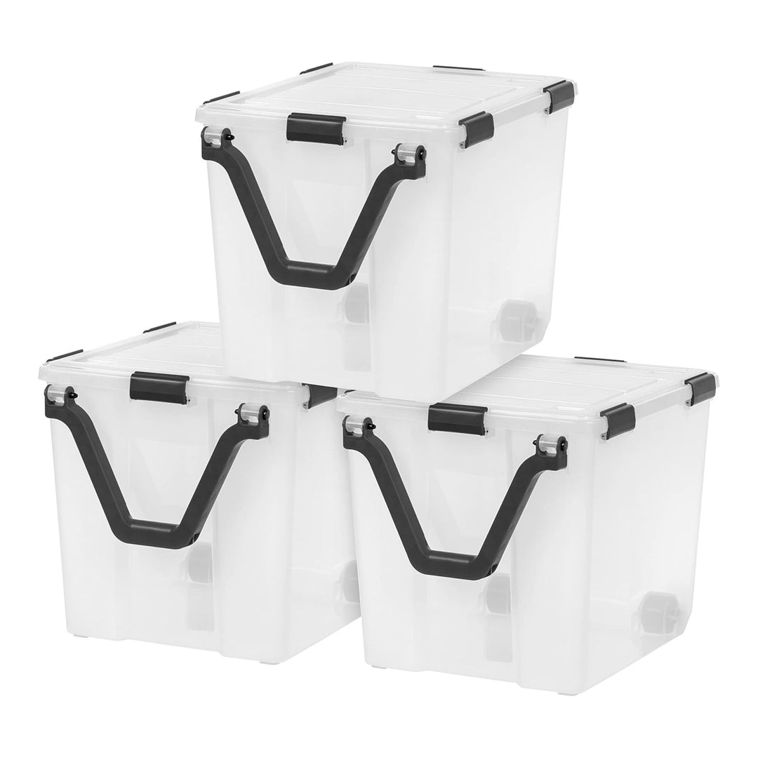 IRIS USA 3pk 106qt WEATHERPRO Wheeled Plastic Storage Bin w/Secure Lid(Open Box)